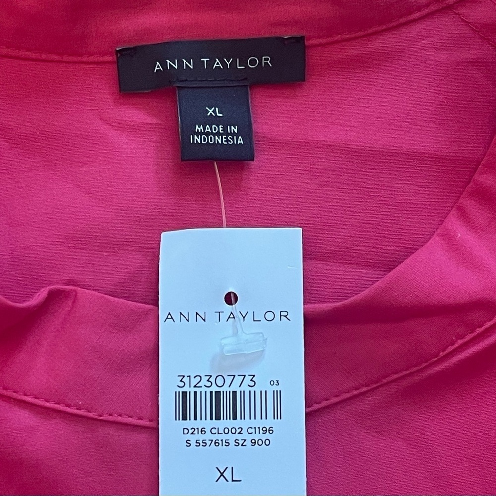 Ann Taylor Loose Fit Tiered Voluminous Maxi Cotton Blend Dress Fuchsia Sz XL - Picture 11 of 11